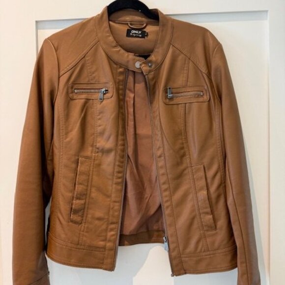 TAN FAUX LEATHER JACKET Size Eur 40 (US Size 8) (M) - Picture 1 of 3